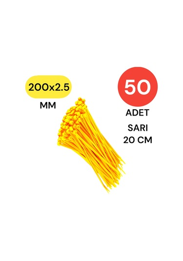 Tek-iş Plastik Kablo Bağı Klipsi Cırt Kelepçe 200 Mm X 2.5 Mm Sarı 50 Adet