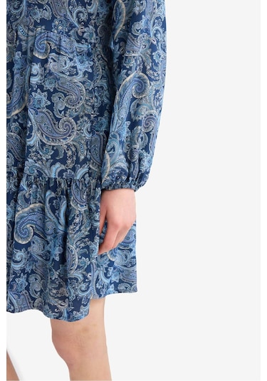 DeFacto Bisiklet Yaka Desenli Uzun Kollu Mini Elbise E6612AX25SPNV42