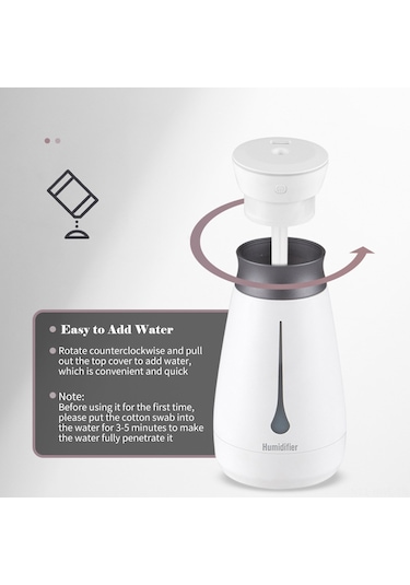 Honmex Beyaz Usb Şarjlı Ev/ofis Nemlendirici 800ml - Renkli Işık Modları, Sürekli/aralıklı Buhar, Görünür Su Tankı, 40db Sessiz İşlem