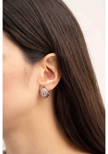 Kafes Tasarım Rodyumlu Gümüş Küpe 7027 Gümüş