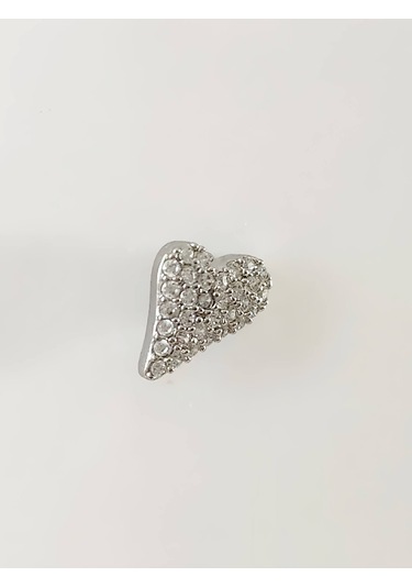 Eva Takı Store Kalp Zirkon Taşlı Model Kıkırdak Tragus Helix Piercing Gümüş Renk Küpe Gümüş