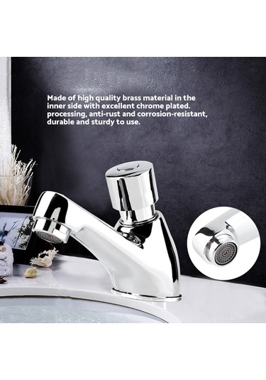 Xindoker Tam Bakır Tek Soğuk Suyu Zaman Gecikmeli Basma Tipi Lavabo Musluğu 4-6 Saniye Otomatik Kapanma, Su Tasarrufu