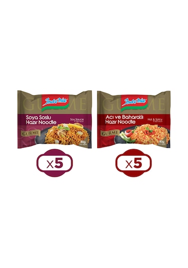 Indomie Noodle Gurme 80 Gr Soya Soslu & Acı Ve Baharatlı 10 Lu Karma Paket