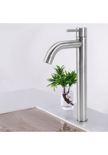 Hangfox Inox Mat Sertifikalı Tek Delik Lavabo Musluğu - Soğuk Su Kontrolü, Dayanıklı Ve Estetik Ev Tesisatı