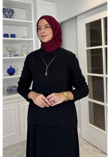 Kumsal Triko Takım Siyah Çok Renkli