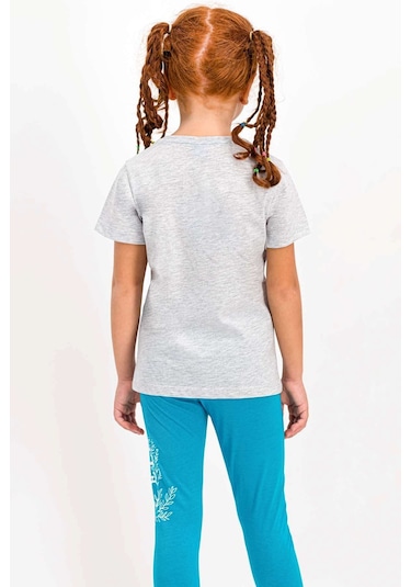 Karlar Ülkesi - Frozen Lisanslı Karmelanj Bisiklet Yaka Kız Çocuk Tayt Pijama Takım 5274-19916 Kar Melanj