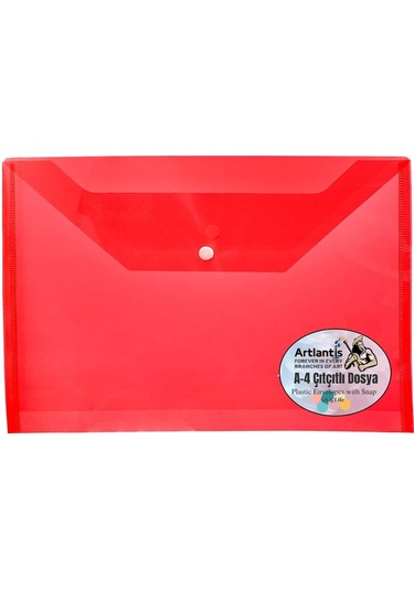 A4 Çıtçıtlı Kırmızı Şeffaf Renkli Zarf Dosya 1 Adet Artlantis Çıt