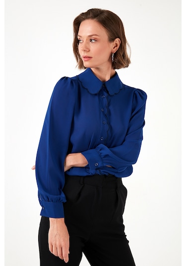 Lela Yaka Detaylı Regular Fit Şifon Bayan Gömlek 61114410 Saks-Lacivert