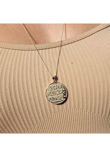 Tılsım Dualı Nazar Üç Dualı Korumalı Tılsım Madalyon Tasarım Tarz 14 Ayar Altın Madalyon Kolye