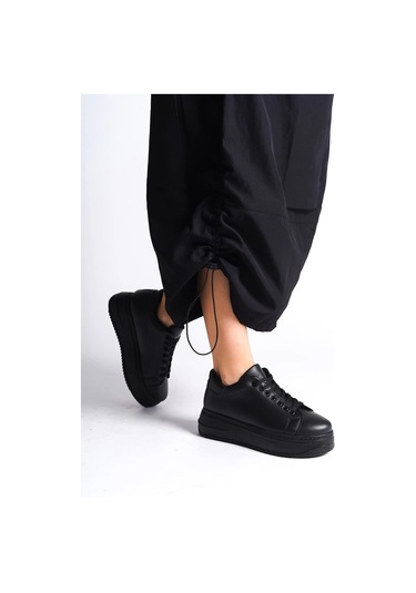 Bıana Bağcıklı Ortopedik Taban Kadın Sneaker Spor Ayakkabı Cst - Siyah Siyah