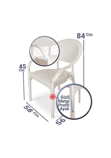 Omnipazar Irk-hk735 Bambu Rattan Desenli Plastik Bahçe Sandalye Koltuk 4'lü Set Bej