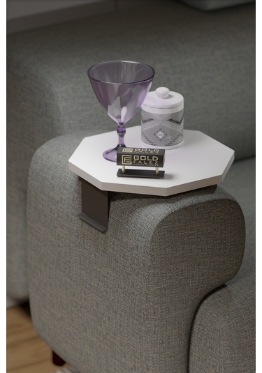 İkili Yan Sehpa Ayarlanabilir Tepsi Sekizgen Beyaz