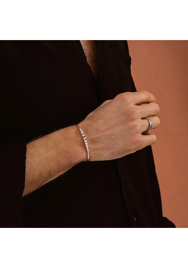 925 Ayar Gümüş Ay Göndüsü Motifli Unısex Kelepçe Bileklik Gümüş