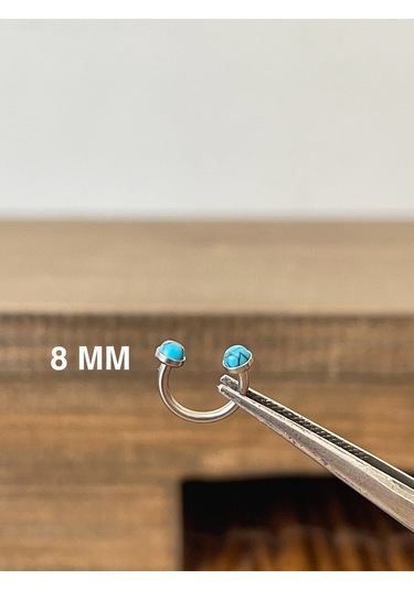 316 L Cerrahi Çelik Anti Alerjik Firuze Taşlı Halka Piercing Gümüş
