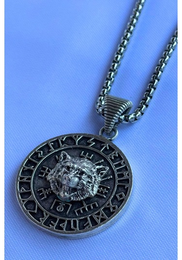 Kurt Vegvisir Pusula El İşçiliği Paslanmaz Çelik Zincir Erkek Kolye Gümüş