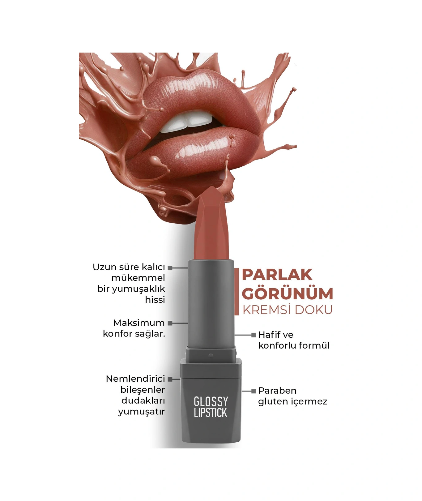 Alix Avien Uzun Süre Kalıcı Yoğun Renk Veren Nemlendirici Parlak Ruj Glossy Lipstick 310 Spicy Terracotta