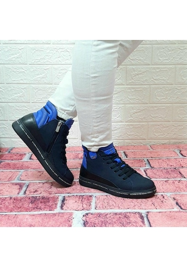 Voyager 8498 Lacivert Nubuk Hakiki Deri Kaymaz Taban Fermuarlı