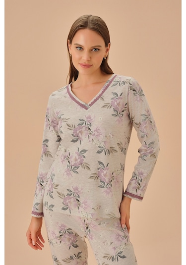 Suwen Carmen Pijama Takımı Sh251706601350 Bej Melanj