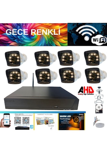Arna 5 Mp Lens 2 Mp 1080p Gece Renkli 8 Kameralı Wıfı Özellikli Kamera Seti 320 Gb Hdd - Wf-32084w