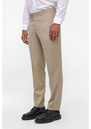Süvari Bej Regular Armürlü Pantolon-38626 Bej