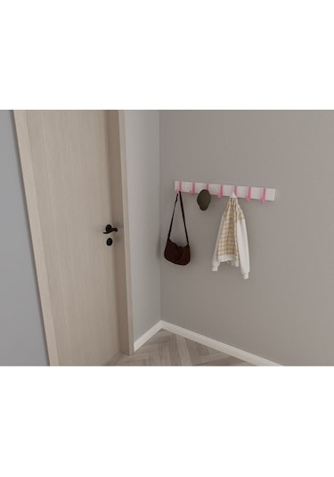 Hepsi3boyutlu Modern Duvar & Kapı Baston Askılık - 7 Adet Pembe J Askılık - Model No : 6 Pembe