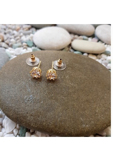 1 Carat Kral Tacı Motifli Gold Tek Taş Bayan Küpe Df09Sr Altın