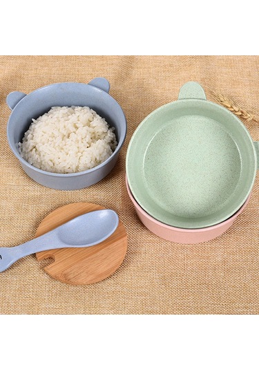 Sones Balcherlam Baby Buğday Sapı Malzemeler Kaseler + Kaşık Seti, Rastgele Renk Teslimatı