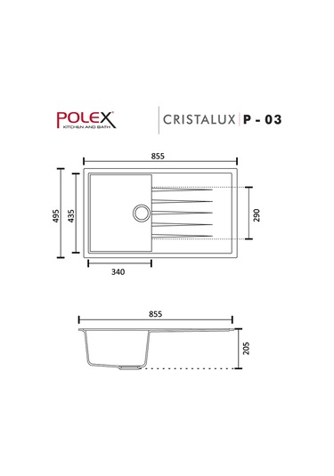 Polex Cristalüx Granit Evye P-03 Gri Tezgah Altı Ve Tezgah Üstü Mutfak Evyesi 85x49.5 CM