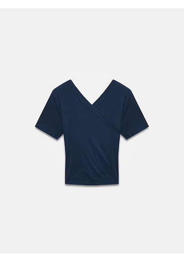 Dilvin 32659 Drapeli Kısa Kollu Top-lacivert Lacivert