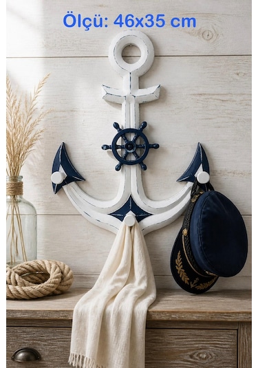 Baroqo Vintage Marin Çapa Dekoratif Duvar Askılığı 46x35 Cm