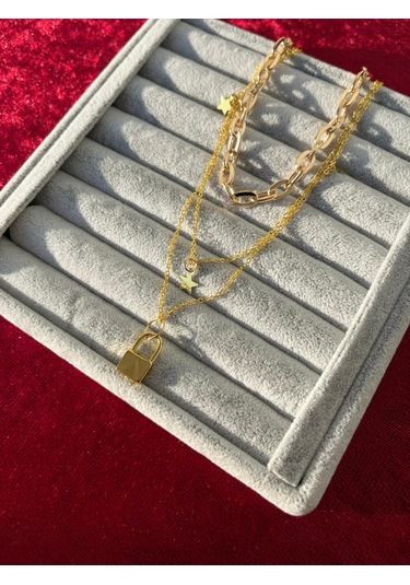 Gold Renk Kilit Katmanlı Kolye Gerdanlık Kolye Kadınlar İçin Katlı Kolye Gold