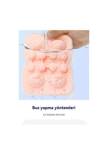 Tcherchi Silikon 6'lı Ayı Buz Kalıbı, Kahve, Süt, Çay, Şekerleme, Dekorasyon İçin Buz Kalıpları Pembe