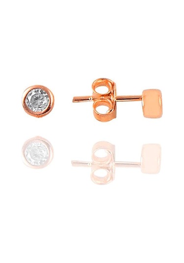 Gümüş Rose Zirkon Taşlı Sıvama Gümüş Tek Taş Küpe