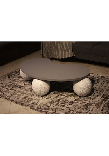 Modern Orta Sehpa & Top Sehpa Cam Sehpa & Küre Orta Sehpa - Dragon Beyaz - Fasulye - Gri Mdf Beyaz