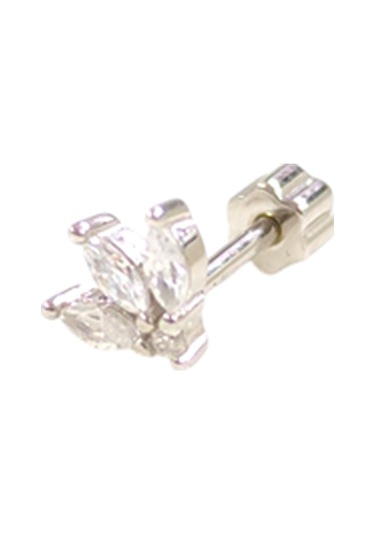 Taşlı Lotus Gümüş Tragus Pıercıng - Rodyum Beyaz Beyaz