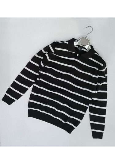 Polo Yaka Uzun Kol Erkek Örme Triko-7166 Siyah