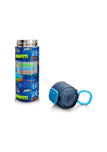 Coral High Kids Saks Grafiti Desenli Pipetli Ve Direkt İçim Çelik Termos 500 Ml 31968 Saks Mavi