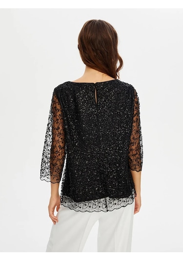 Faik Sönmez Boncuk İşli Kayık Yaka Kadın Abiye Bluz W26blz001 Siyah