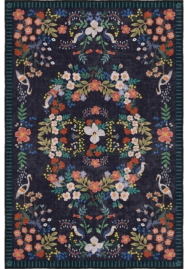 Her Adımda Bir Çiçek Her Desende Bir Kuş Sanatsal Kaymaz Taban Halı Renkli