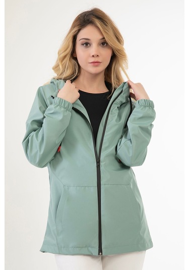 Riverstorm Kadın Mint Yeşil Kapüşonlu Su Geçirmez Ve Rüzgara Dayanıklı İçi Astarlı Cepli Yağmurluk - Rüzgarlık Mint Yeşil Mint Yeşili