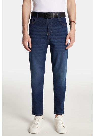 Erkek Straight Fit Bol Kesim Denim Yıkamalı Efektli Esnek Lacivert Jean Kot Pantolon-34088 Lacivert