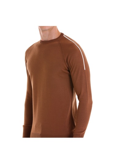 Hatemoğlu Kahverengi Regular Fit Jakarlı Bisiklet Yaka Yünlü Triko Kazak Kahverengi
