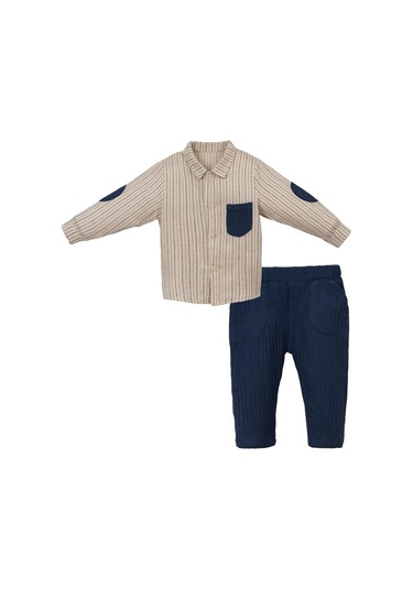 Çizgili Ön Cepli Erkek Bebek İkili Takım-lacivert Lacivert