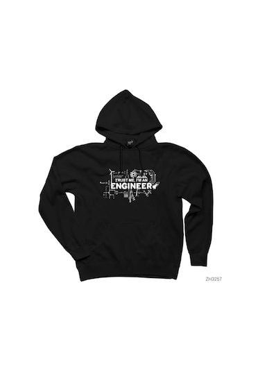 Mühendis Trust Me Siyah Kapşonlu Sweatshirt Hoodie Siyah