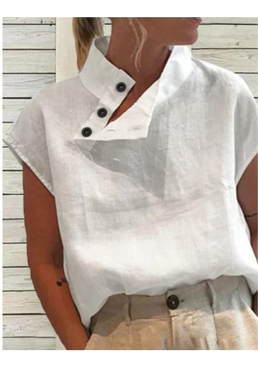 Beyaz Celmia Kadın Yaz Bluzlar 2023 Moda Pamuk Keten Blusas Hafif Beyaz Gömlek Casual Chic Tunik