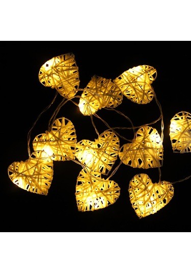 Springsun 2.5m 10 Adet Kalp Şekilli Rattan Işıklı Zincir - Doğal Malzeme, Ev Dekorasyonu, Parti & Düğün Pil Hariç Diğer