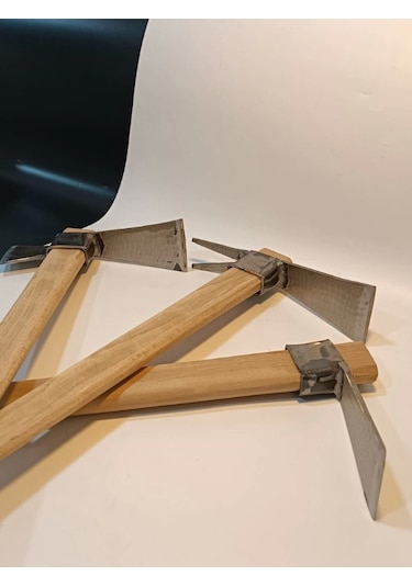 Sürmene Makas Çeliği 3lü Set Paltalı, Düz, Çatallı Kazma Seti Bahçe Tarla Hobi 45cm Profesyonel