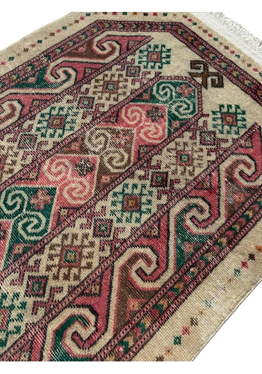 El Dokuma Vintage Eskitme Afgan Seccade 85x150 Renkli Yün Namazlık Çok Renkli