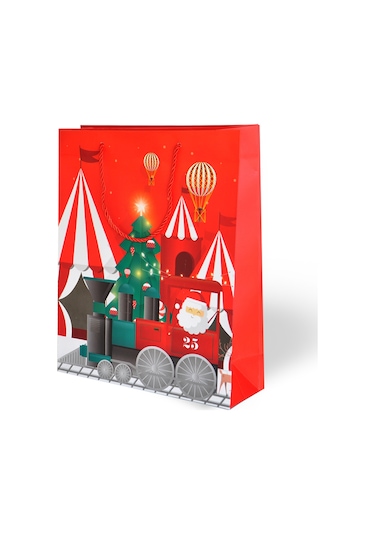 Yılbaşı Temalı Lüks Karton Çanta Varak Baskılı Kırmızı 26x32 1 Adet