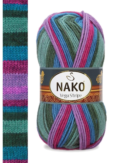 5 Adet Vega Stripe Premium Akrilik El Örgü İpi Yünü No: 82408 RYL-NWNKVS82408-5